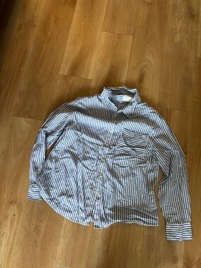 Tommy Hilfiger Blue and White Striped Casual Button-Down Shirt